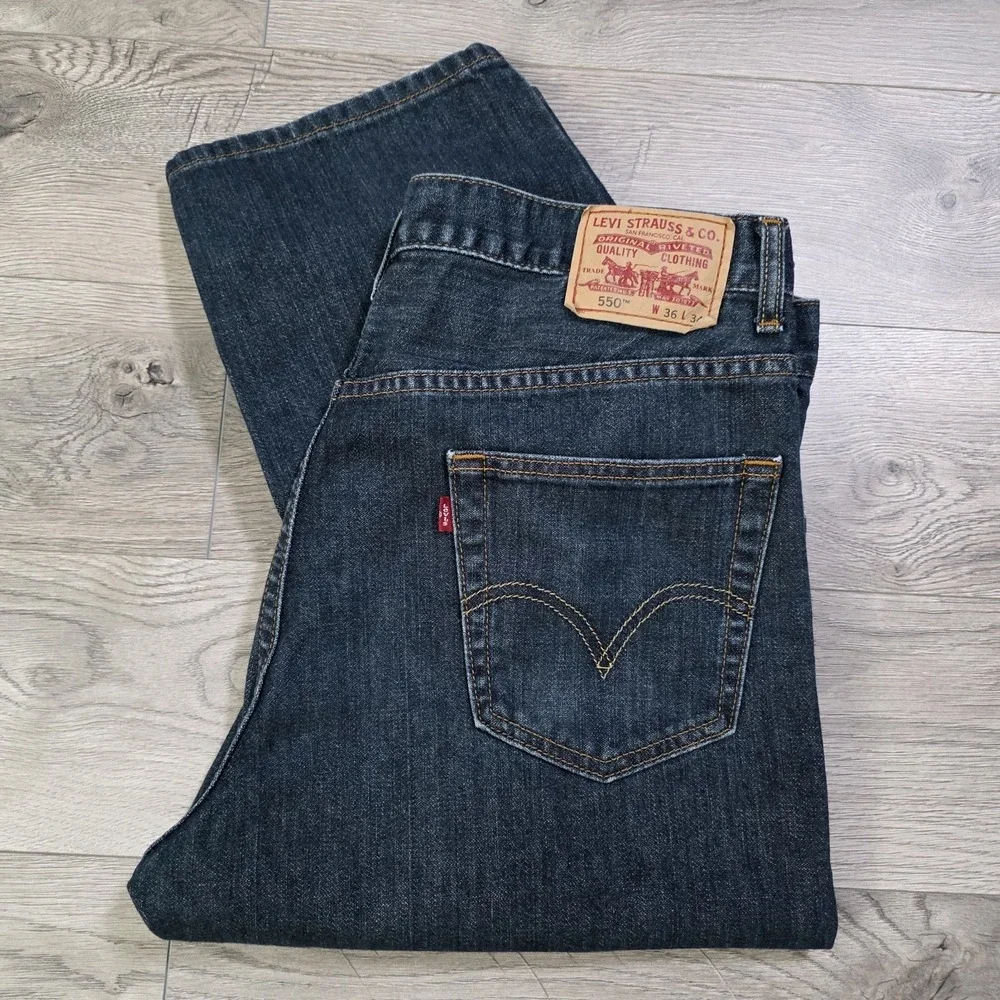 Levis 550 Jeans Men 36x34 Dark‎ Wash Blue Denim 5 Pocket Relaxed Cowboy 2000s